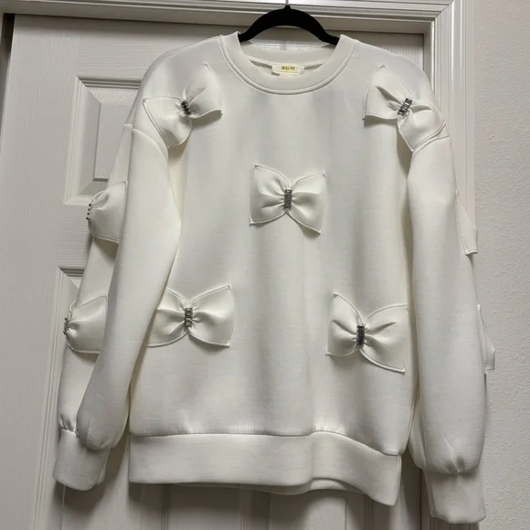 Maeve By Anthropologie English Factory Bow Sweatshirt NWOT - Picture 5 of 9